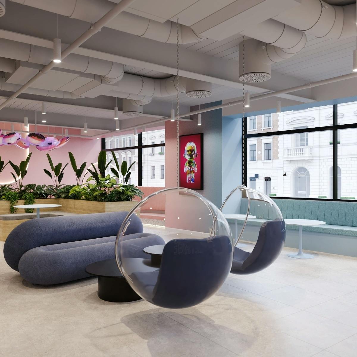 interior or Public Hall, Huckletree's London City coworking office
