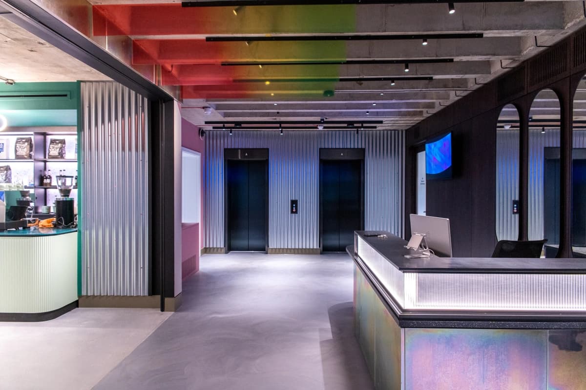 A picture of the entrance to the lounge, which is the hubs dedicated events space, as well as a coworking space for members